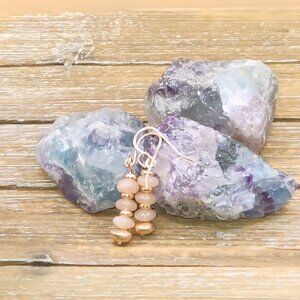 Peach Moonstone and Rose Gold Drop Earrings